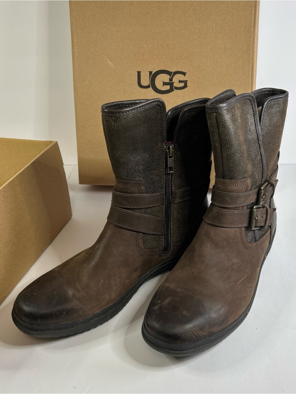 Ugg boots women’s 8 brown leather buckles